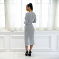 Women Long Sleeve Silver Casual Sweater Sexy Dress